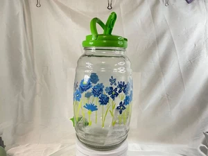 MCM Anchor Hocking Sun Tea Drink Dispenser Blue And Neon Green Flowers Green Lid - Picture 1 of 10