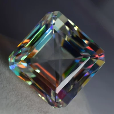 Lab-Created Rainbow MYSTIC Topaz 60.7 Ct Square Cut CERTIFIED Ring Size Gemstone - Image 1 of 4