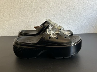 Новый CROCS M 9 W 11 стомп гипер цветочный блеск слайд черный скольжения на - Изображение 1 из 4