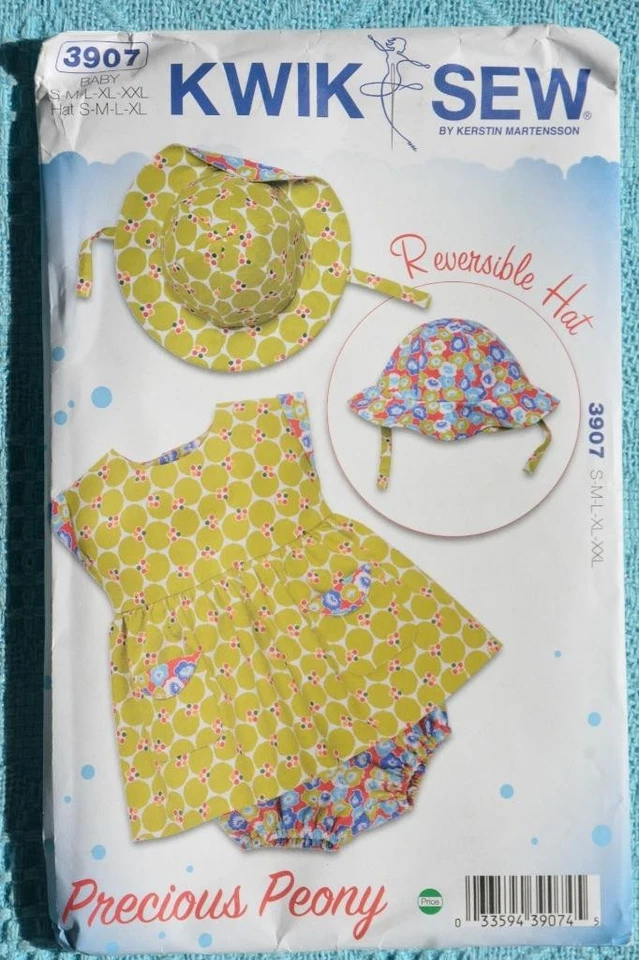 #3907 Kwik Sew Sewing PATTERN- BABY Dress - Bloomers - Reversible Hat. New/UNCUT - image 1 of 1