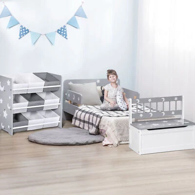 3PCs Kids Bedroom Furniture Set W/ Bed, Storage for 3-6 Years, Star & Moon, Grey - Image 1 of 4