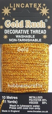 GOLD Lincatex Gold Rush Metallic Decorative Glitter 3 Ply Thread 10 Metre card - Image 1 of 4