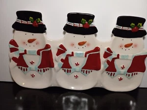 SNOWMAN Ceramic 3 section server spoon rest Christmas Home Essentials NEW RARE - Picture 1 of 23