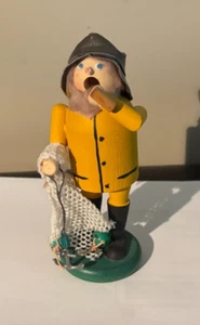Vintage Erzgebridge Volkskunst German Wood Incense Smoker Fisherman 6.5" - Picture 1 of 2