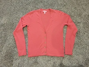 Lilly Pulitzer Girls L Cardigan Sweater Wool Blend Coral/Pink Gold Bowtie Button - Picture 1 of 7