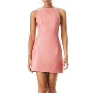 Alice & Olivia Daven Croc Embossed Faux Leather Sheath Dress Sz 2 - Picture 1 of 13