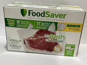 FoodSaver Vacuum Variety Pack: 2 Rolls 8"x20’ 4 Rolls 11"x16', 6 Gallon Bags - Picture 1 of 6