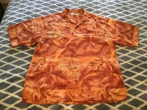 Atemberaubendes Tommy Bahama Hawaiihemd Herren Large Orange Blumen Island Seide - Bild 1 von 8