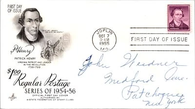 FDC 1955 - $1 Regular Postage / Patrick Henry - Joplin, Mo - F49164 - Image 1 of 2