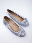 Matalan size 5 (38) silver faux leather glitter bow front flat ballet pumps