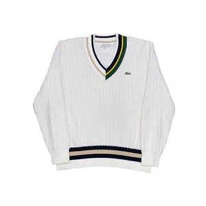 Maglione Lacoste uomo nuovo classico scollo a V dettagli colorati maglia a costine taglia 5 (L) - Foto 1 di 14