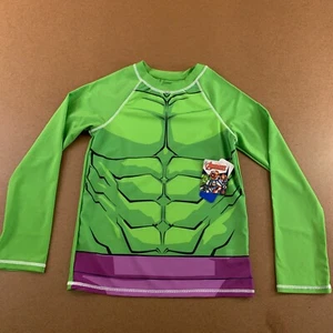 Marvel Boys 10/12 Green Hulk Graphic UPF 50+ Long Sleeve Rash Guard Swim Top NWT - Picture 1 of 5