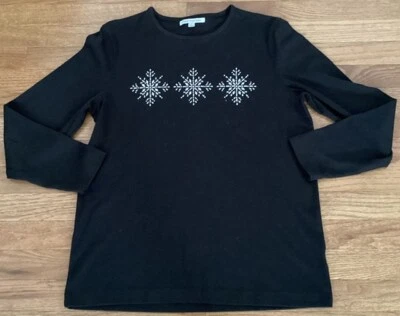 Mercer Street Studio Knit Top (T-Shirt) Size Large Metal Rhinestones Snowflakes - Image 1 of 4