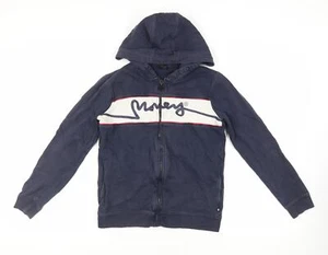 Money Boys Blue Cotton Full Zip Hoodie Size 12-13 Years Zip - Logo Pockets - Picture 1 of 10