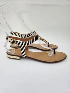 Halogen Animal Print Calf Hair Leather T-strap Slingback Thong Sandals Women 9 M - Picture 1 of 13