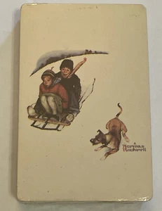 Norman Rockwell Bild Spielkarten Deck versiegelt Junge Mädchen Hund Schlitten Winterspaß - Bild 1 von 3