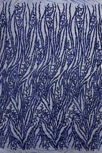 Dk Royal Blue Sequin Fabric by Yard,4 Way Stretch Fashion Design on Spandex Mesh - Picture 1 of 4