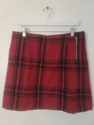 Falda a Cuadros Roja Caqui Británica Forrada para Mujer 10 Dobladillo Asimétrico Forrado Foto 1 de 4