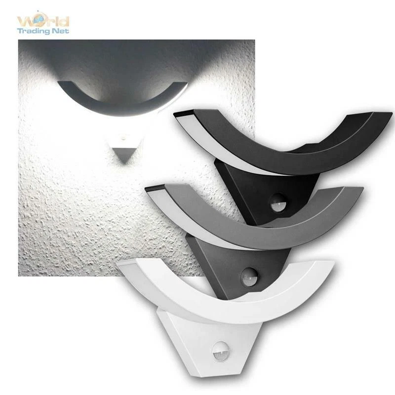 Design LED Aussen-Wand-Leuchte 10W 800lm mit Bewegungsmelder, Bogen-Wand-Lampe - Bild 1 von 4
