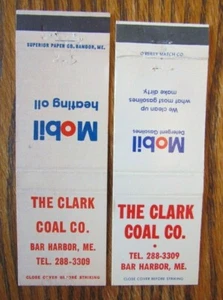 CLARK COAL CO. & MOBIL GAS STATION MATCHBOOK MATCHCOVERS: BAR HARBOR, MAINE -E15 - Picture 1 of 2