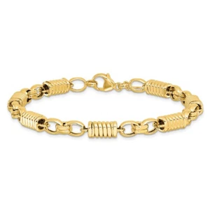 14k Yellow Gold Polished & Grooved Fancy Link Men's 8.5in Bracelet - Picture 1 of 4