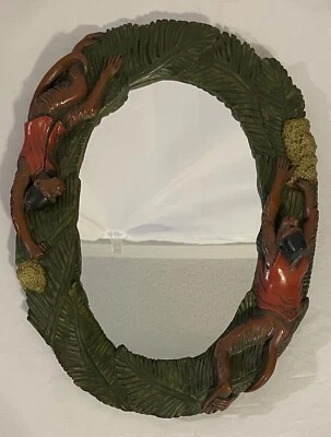 Espejo ovalado 3D enmarcado hojas de palma de Capuchino Monekey de colección Hollywood Regency SPI Foto 1 de 4