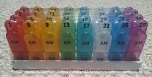 64 Compart Daily Pill Organizer Case Box 1 Month AM PM Medicine Storage 31 Days - Picture 1 of 4