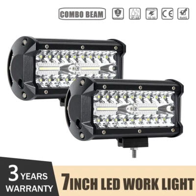 AAIWA 2x 7inch LED 20000LM Work Light Bar Flood Spot Combo Lamp Offroad Driving Truck
