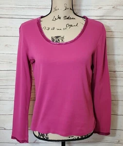 J. Jill Women's Velvet Trim  Tee Top V-Neck Long Sleeve Tee Pink Size Small - Picture 1 of 11