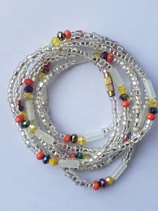 African Waist Beads Belly Chain Shiny Silver + Crystal CLASP Weight Loss - Picture 1 of 6