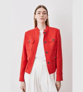 BNWT Karen Millen Compact Stretch Military Jacket Red Sz: 12 RRP:£179 - Picture 1 of 5