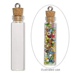 10 TINY LONG GLASS BOTTLES 45x11 mm C CORK EYESCREW clear tall small fastened - Picture 1 of 2