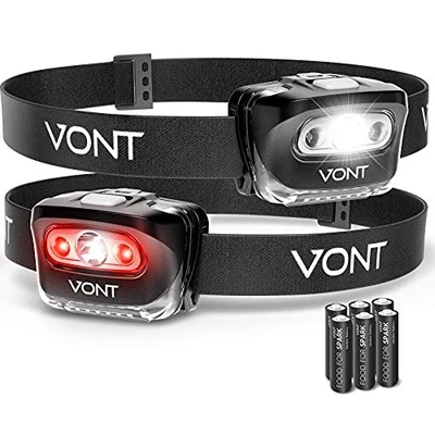VONT LED HEADLAMP [BATTERIES INCLUDED, 2 PACK] IPX5 WATERPROOF - BLACK - Image 1 of 4