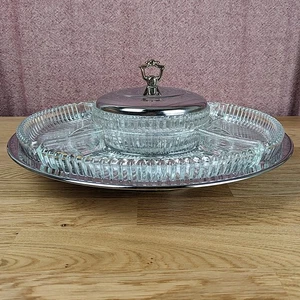 Bandeja Relish Vintage Kromex Lazy Susan 505-21 Vidrio Cromado Mediados de Siglo Moderno - Imagen 1 de 6