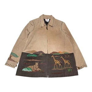 Vintage Quaker Factory African Safari Distressed Leather Jacket Women’s Large - Picture 1 of 17
