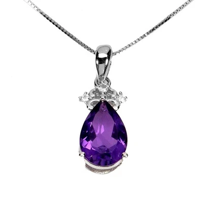 Collar de plata de ley 925 pera amatista 12x8 mm piedras preciosas naturales joyería 18 pulgadas Foto 1 de 4