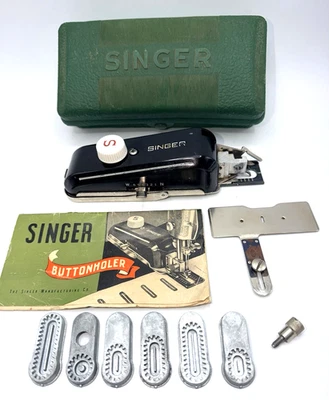 Vtg Singer Buttonholer Attachment 160506 w/9 Templates Manual & Case USA Sewing - Image 1 of 4