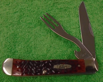 VINTAGE CASE XX 6254-HB CHESTNUT BONE HOBO POCKET KNIFE FORK & KNIFE USA 2000 - Image 1 of 4