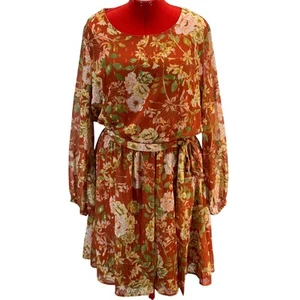 Flying Tomato rostorange metallic Blumen Lagenlook Gürtel transparentes Kleid Damen 2X - Bild 1 von 7