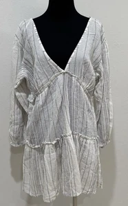 New BLUE ISLAND Stripe Cotton -Gauze Dress SZ Small Tassle Tiered - Picture 1 of 6