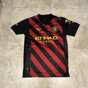 Puma Manchester City Haaland #9 Football Shirt Jersey Large Red Black - Picture 1 of 13