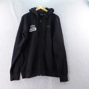 Oakley Mens L Black Zip Up Hoodie Racing Patch Tech Y2K Heavy Sweatshirt Sweater - Picture 1 of 7