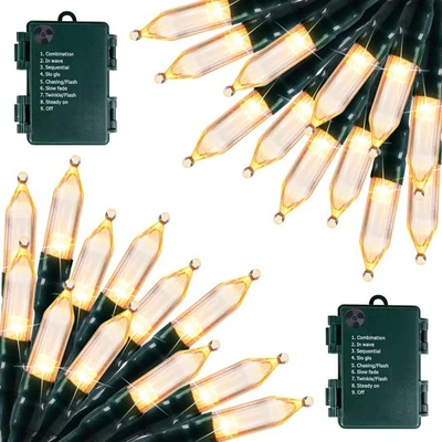Pack de 2 luces navideñas a pilas 18 pies 50 LEDs x 2, blanco cálido  Foto 1 de 4