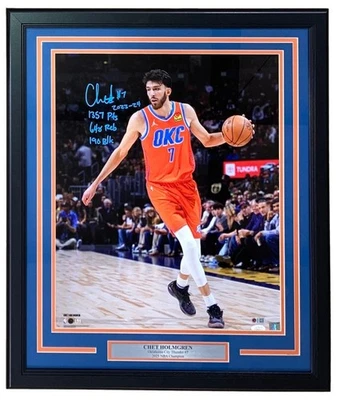 Chet Holmgren Signed Framed 16x20 Oklahoma City Thunder Photo 2023 Stat Insc JSA - Image 1 of 4