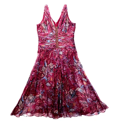 Suzi Chin Silk Paisley Layered Beaded Chiffon Whimsigoth Fairygrunge Dress 8 M L - Image 1 of 4