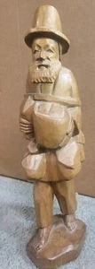 Vintage Hand Carved Wooden Figurines Folk Art Basket Hobo 13.5"×3" - Picture 1 of 2