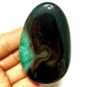 Natural Green Crystal Black Agate Freeform Pendants Bead Necklace Jewelry Making - Picture 1 of 2