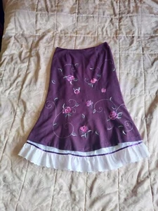 Maroon Embroidered Midi Skirt, Ribbon & Lace Frilled Lining Size 16, Handmade - Picture 1 of 11