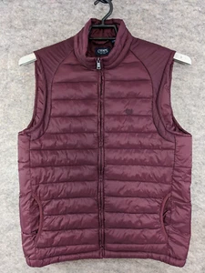 Chaps Puffer Vest Womens Medium Burgundy Purple Full Zip Pockets Lined Quilted - Picture 1 of 11