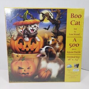 Halloween Puzzle Boo Cat 500 pc. by Thomas Wood 18" x 24" Finished Size- SunsOut